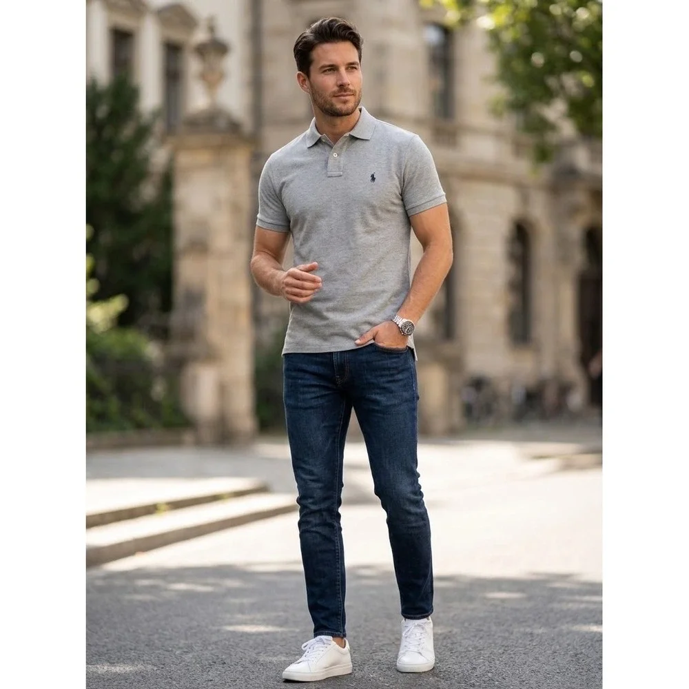 Polo Ralph Lauren Mens Custom Fit Short Sleeve Polo Shirt Gray Cotton Size S